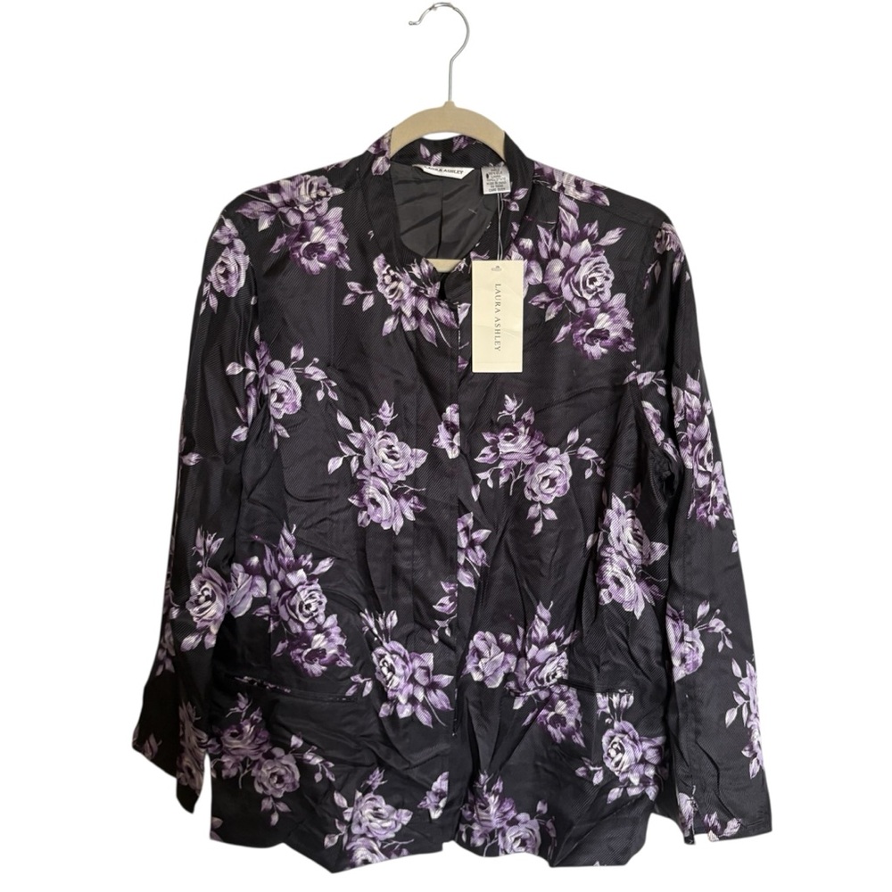 Laura Ashley Large Wine to Riches Silk Floral Blouse Whimsigoth Dark Coquette